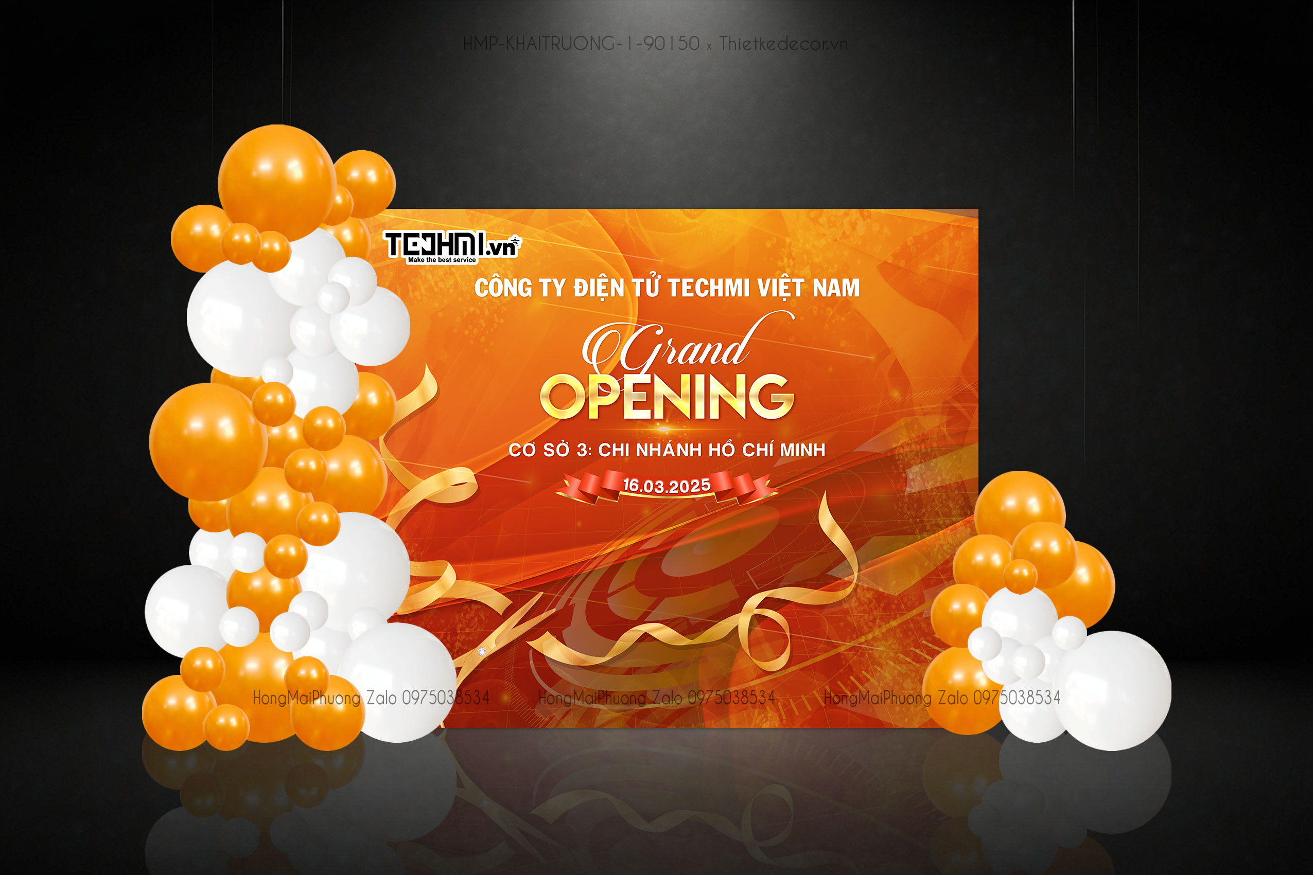 Backdrop khai trương tone cam